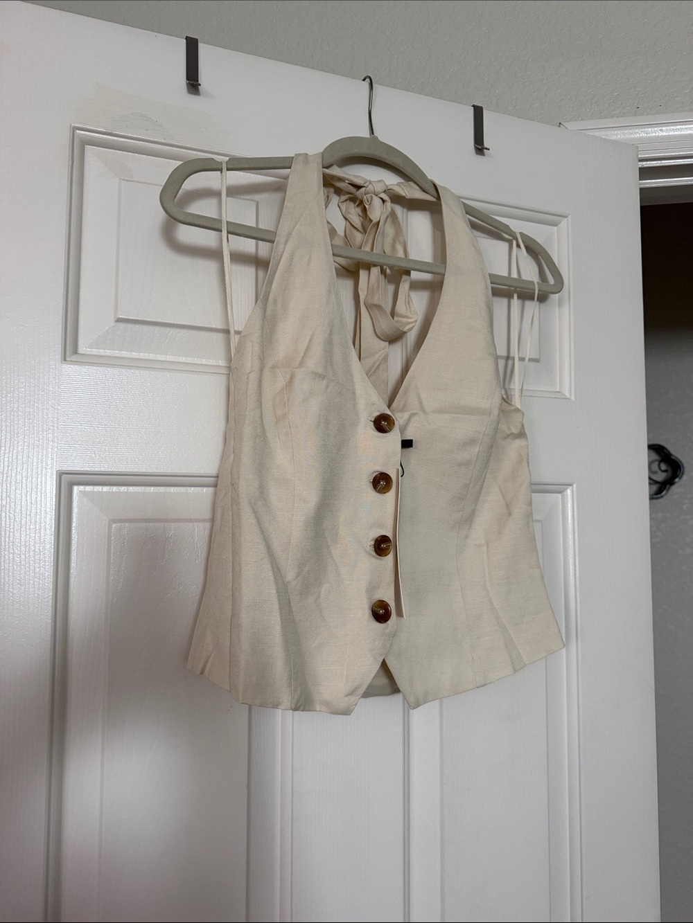 Mustard Seed Cream Halter Button-Front Bodysuit
